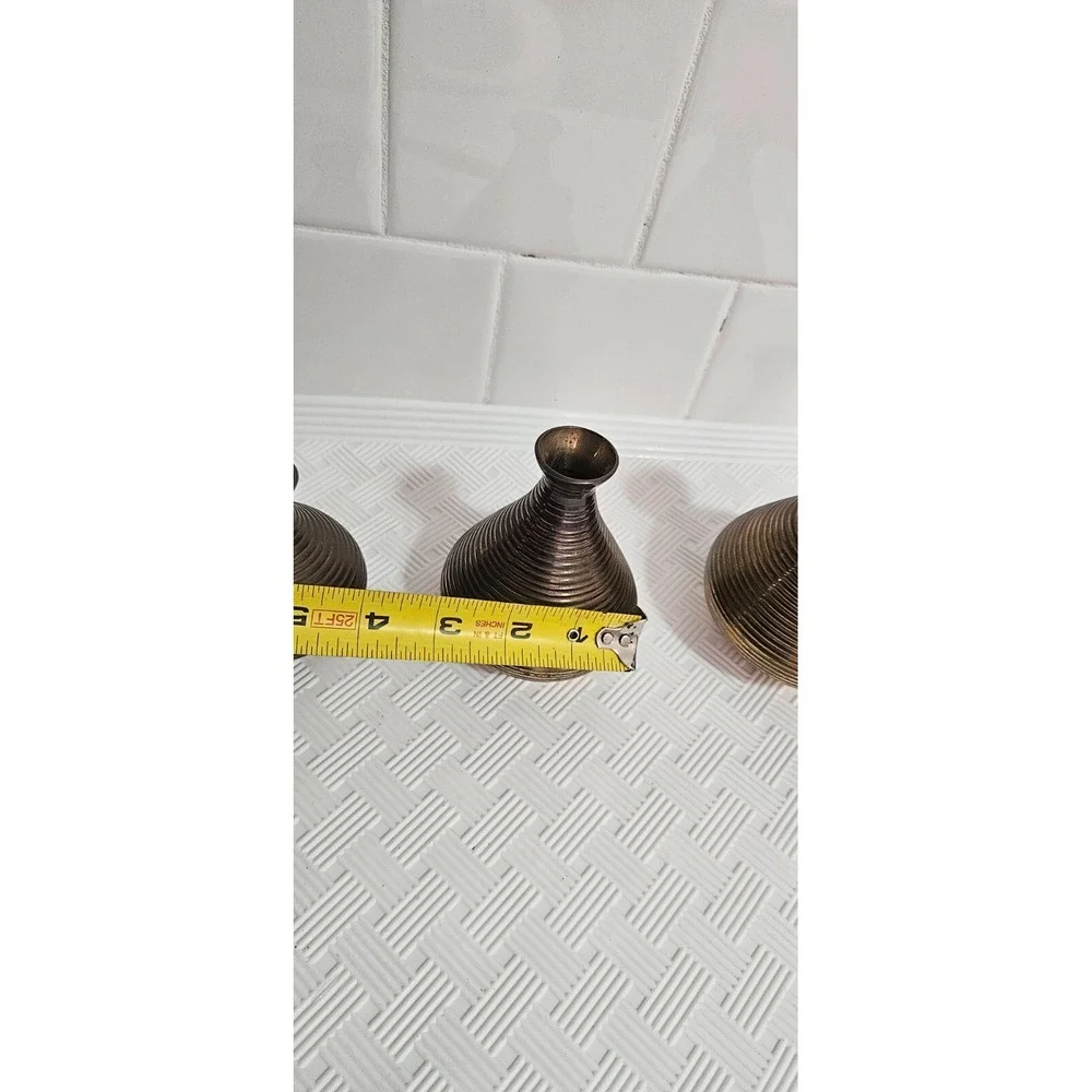 3 Bud Vase‎ Brass Solid Mid Century Modern Coil Graduated 2